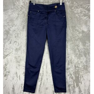Studio F‎ Navy Blue Skinny Pants Women Size 8 Gold Hardware Stretch Trousers